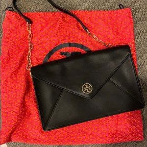 tory burch black bag. clutch with chain strap